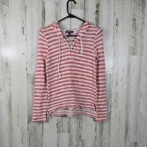 freshman 1996 whatever and pink knit striped sweater women's size small